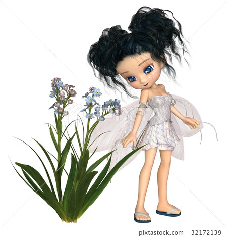 Cute Toon Black-Haired Forget-Me-Not Fairy Cute Toon Black-Haired Forget-Me-Not Fairy 32172139
