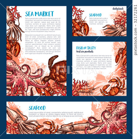 Seafood Restaurant And Fish Market Banner Template Stock