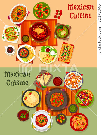 Mexican cuisine national dinner dishes icon set 32172340