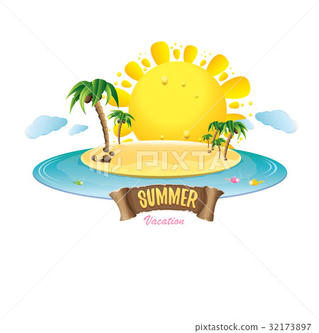 vector summer label with island tropical beach vector summer label with island tropical beach 32173897