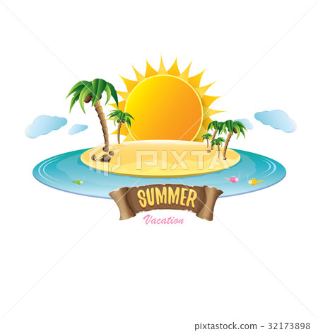 vector summer label with island tropical beach vector summer label with island tropical beach 32173898