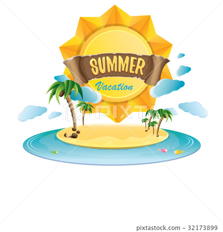 vector summer label with island tropical beach 32173899