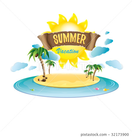 vector summer label with island tropical beach vector summer label with island tropical beach 32173900