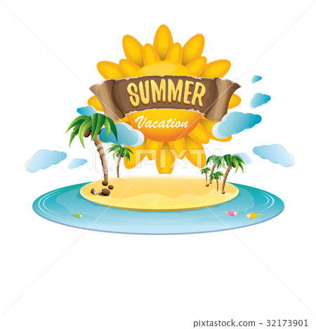 vector summer label with island tropical beach vector summer label with island tropical beach 32173901