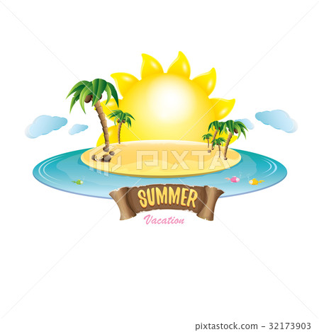 vector summer label with island tropical beach vector summer label with island tropical beach 32173903