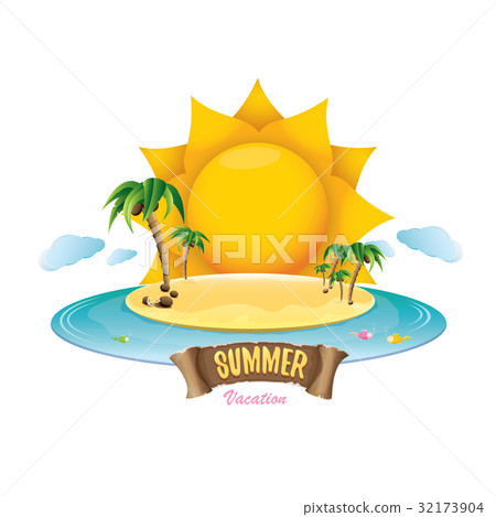 vector summer label with island tropical beach 32173904