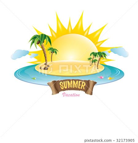 vector summer label with island tropical beach vector summer label with island tropical beach 32173905