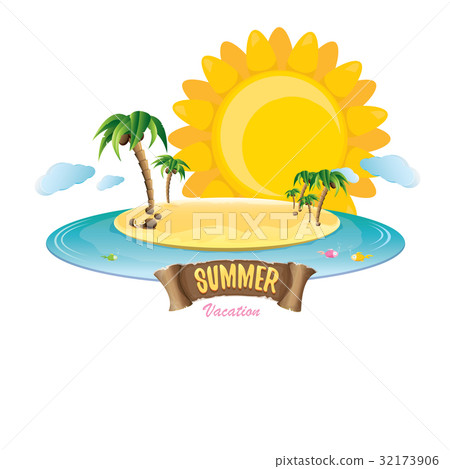 vector summer label with island tropical beach 32173906