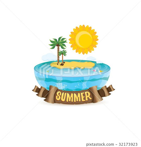 vector summer label with island tropical beach 32173923