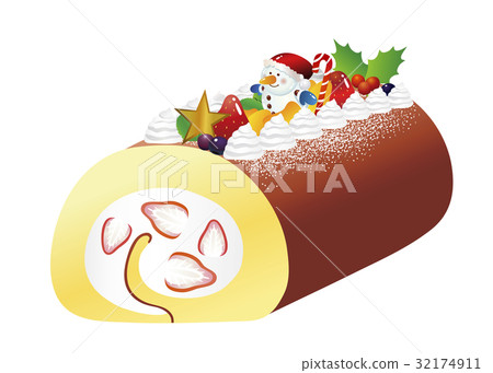 聖誕節卷蛋糕新鮮的奶油色水果店 32174911