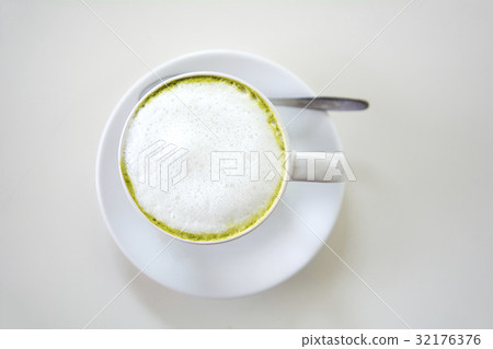 Top view of milk green tea matcha latte Top view of milk green tea matcha latte 32176376