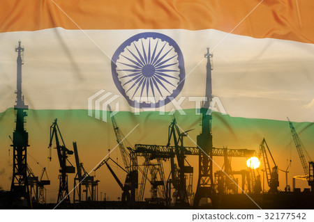Industrial concept with India flag at sunset 32177542