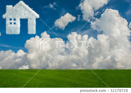 House in the sky made of clouds - 3d rendering 32178728