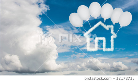 House in the sky made of clouds - 3d rendering 32178733