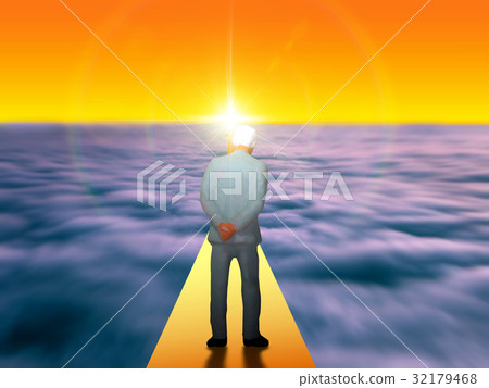 Challenging men's silhouette looking at the morning sun 32179468