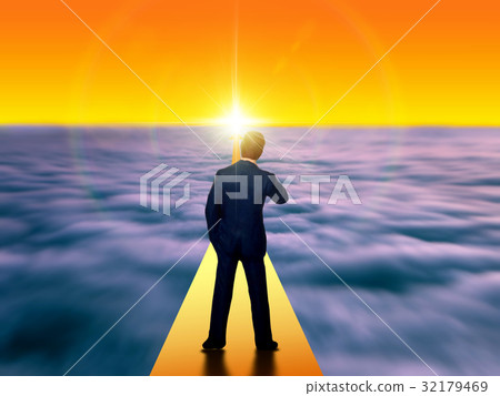 Challenging men's silhouette looking at the morning sun 32179469