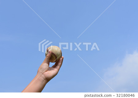 High school baseball hard ball and blue sky 32180046