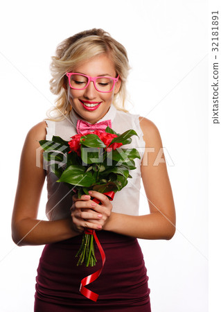 Lovely teacher with flowers 32181891