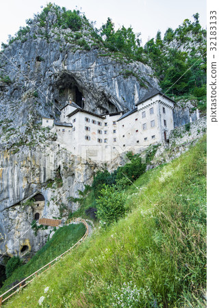 Castle of Predjama, built in a cave in Slovenia. 32183133