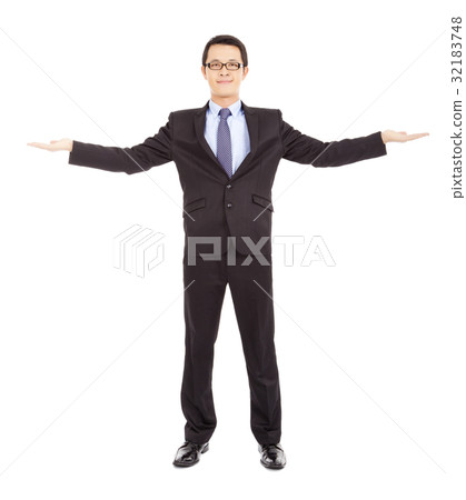 smiling  businessman opening arms to welcome 32183748