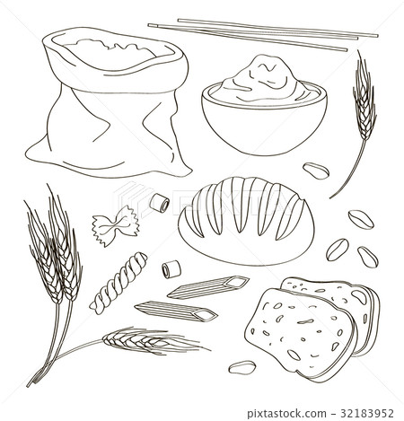 Set of food products from wheat and flour 32183952