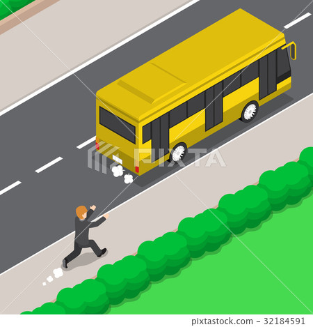 Isometric Businessman is Running Follow The Bus Isometric Businessman is Running Follow The Bus 32184591
