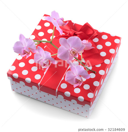 Gift with orchid isolated on white background Gift with orchid isolated on white background 32184609