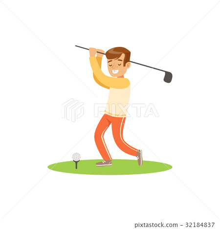 Smiling golf player hitting the ball vector 32184837