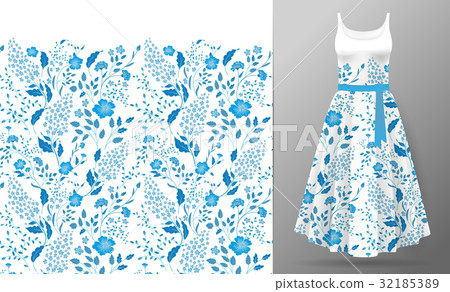 Flower embroidery on dress mock up. Fashion 32185389