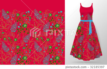 Flower embroidery on dress mock up. Fashion Flower embroidery on dress mock up. Fashion 32185397