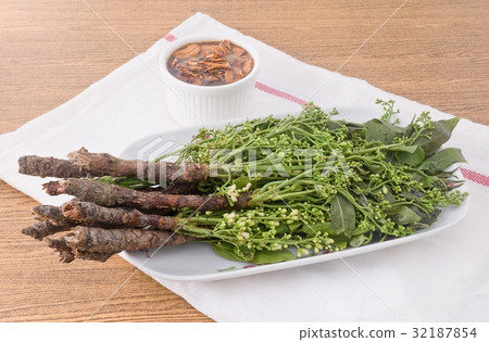 Thai Food of Boiled Neem with Sweet Sauce 32187854