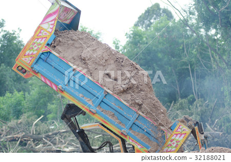 Dump truck to soil to improve the soil. For constr Dump truck to soil to improve the soil. For constr 32188021