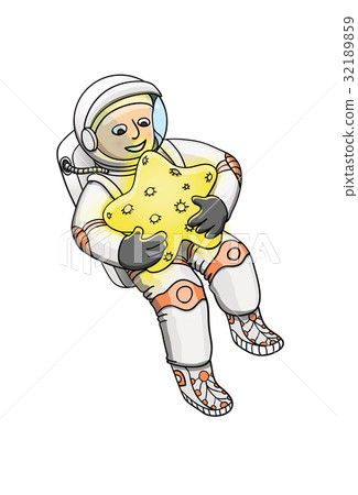 Young astronaut in spacesuit, hugging a star 32189859
