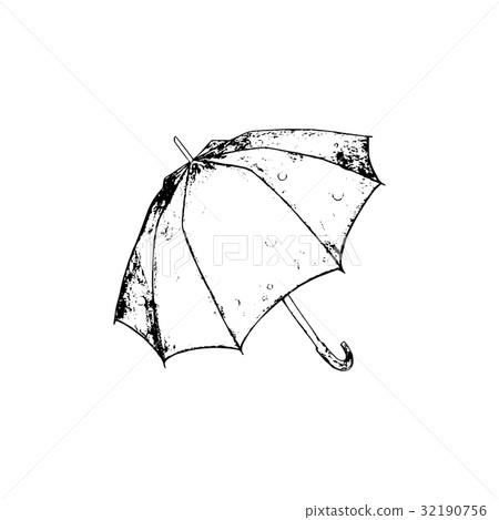 Opened umbrella sketch. hand drawn illustration. 32190756