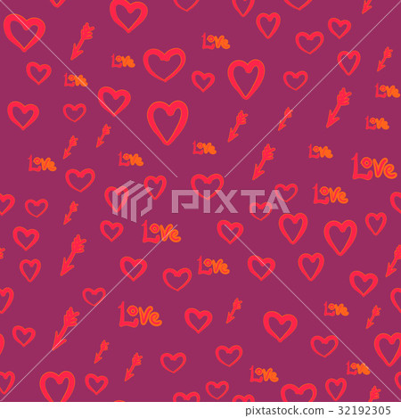 Seamless vector pattern with hearts love word and Seamless vector pattern with hearts love word and 32192305