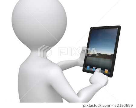 3d communication, man with his touch pad 32193699
