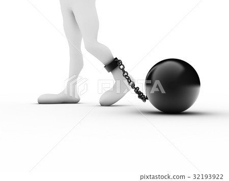 Convict with handcuffs on white 32193922