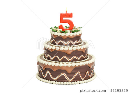 Chocolate Birthday cake with candle number 5 Chocolate Birthday cake with candle number 5 32195829