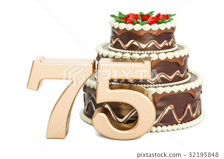 Chocolate Birthday cake with golden number 75 Chocolate Birthday cake with golden number 75 32195848