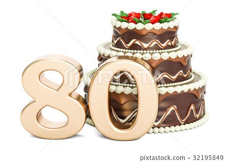 Chocolate Birthday cake with golden number 80 Chocolate Birthday cake with golden number 80 32195849