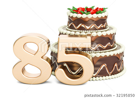 Chocolate Birthday cake with golden number 85 32195850