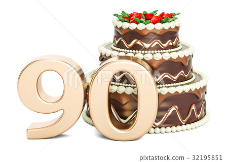 Chocolate Birthday cake with golden number 90 32195851