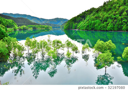 Fresh green autumn fan lake Fresh green autumn fan lake 32197080