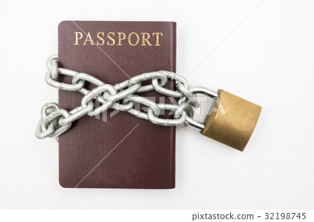 Passport with chain and padlock Passport with chain and padlock 32198745