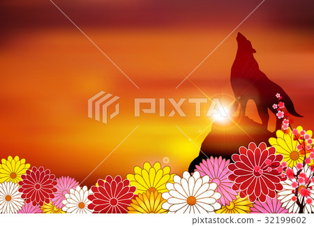 戌 菊 New Year's card background 32199602