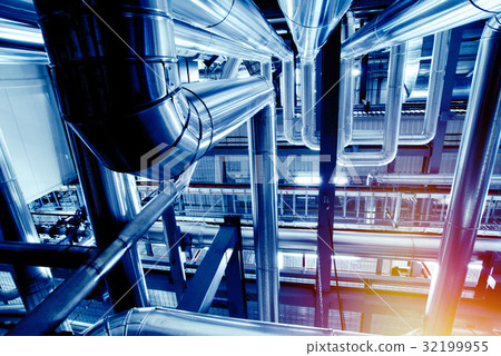 Industrial zone, Steel pipelines in blue tones Industrial zone, Steel pipelines in blue tones 32199955