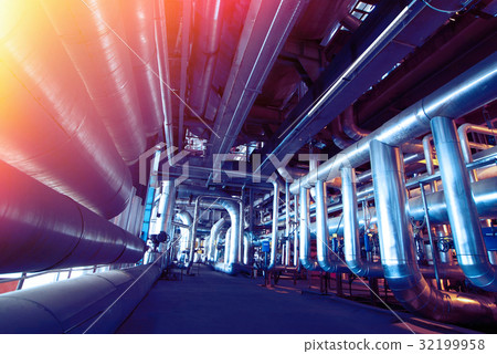 Industrial zone, Steel pipelines in blue tones 32199958