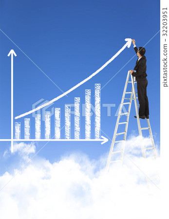 business man writing growth bar chart with sky business man writing growth bar chart with sky 32203951