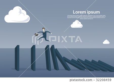 Business Man Running On Chart Bar Falling Economic 32208459