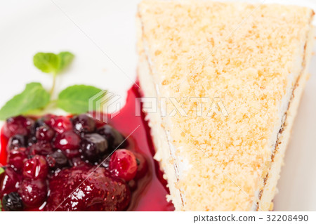 Traditional cheesecake with berry jam. Traditional cheesecake with berry jam. 32208490